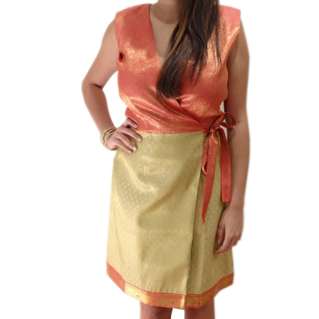 Sindoor Jacquard Brocade Wrap Silk Dress - Shubrah