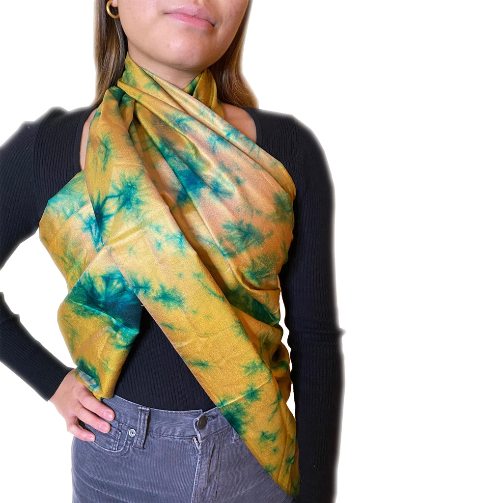 Apsara Gold and Aqua Silk Scarf