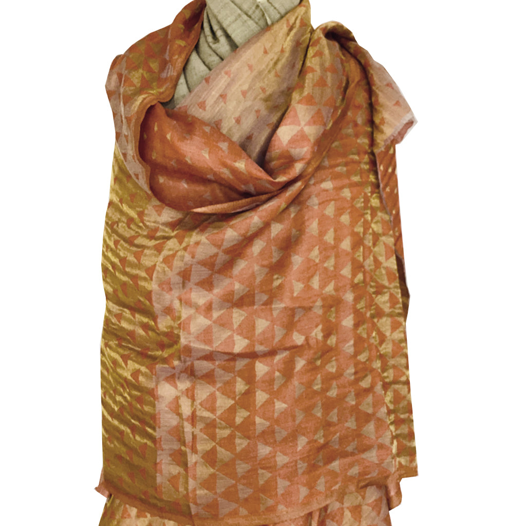 Clay and Gold Triangle Jacquard Woven Cashmere Stole