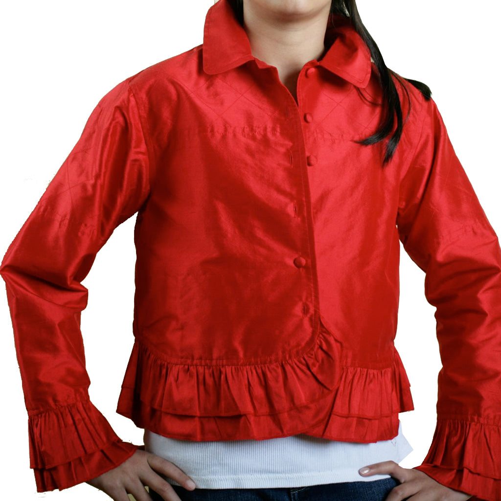 LAL Red Girls Silk Cropped Jacket - Shubrah