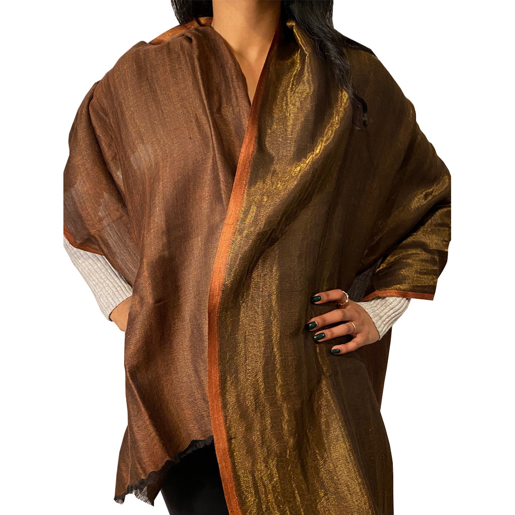 Nauset Dusk Brown and Gold Woven Cashmere Stole