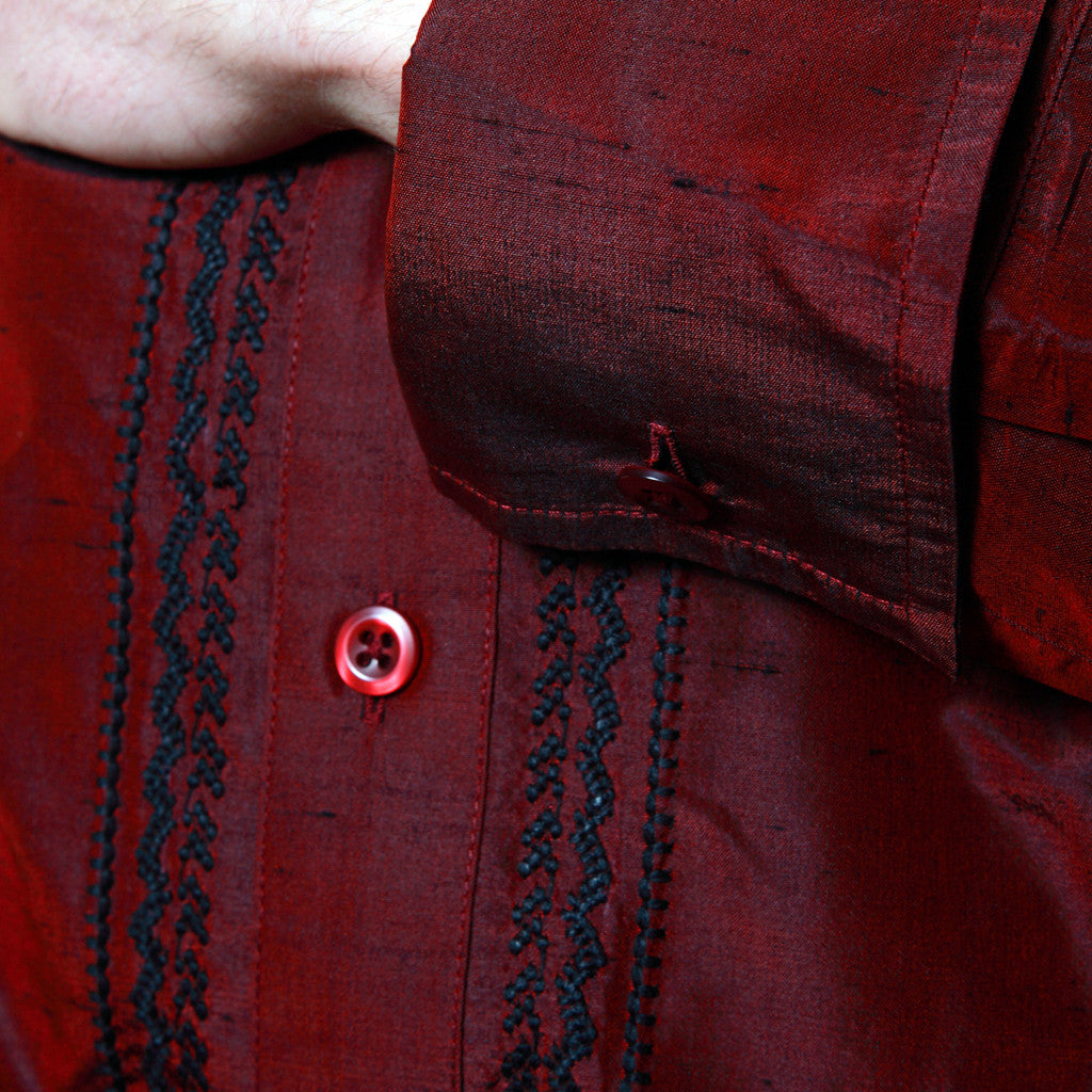 Nawab Red Embroidered Mens Silk Shirt - Shubrah