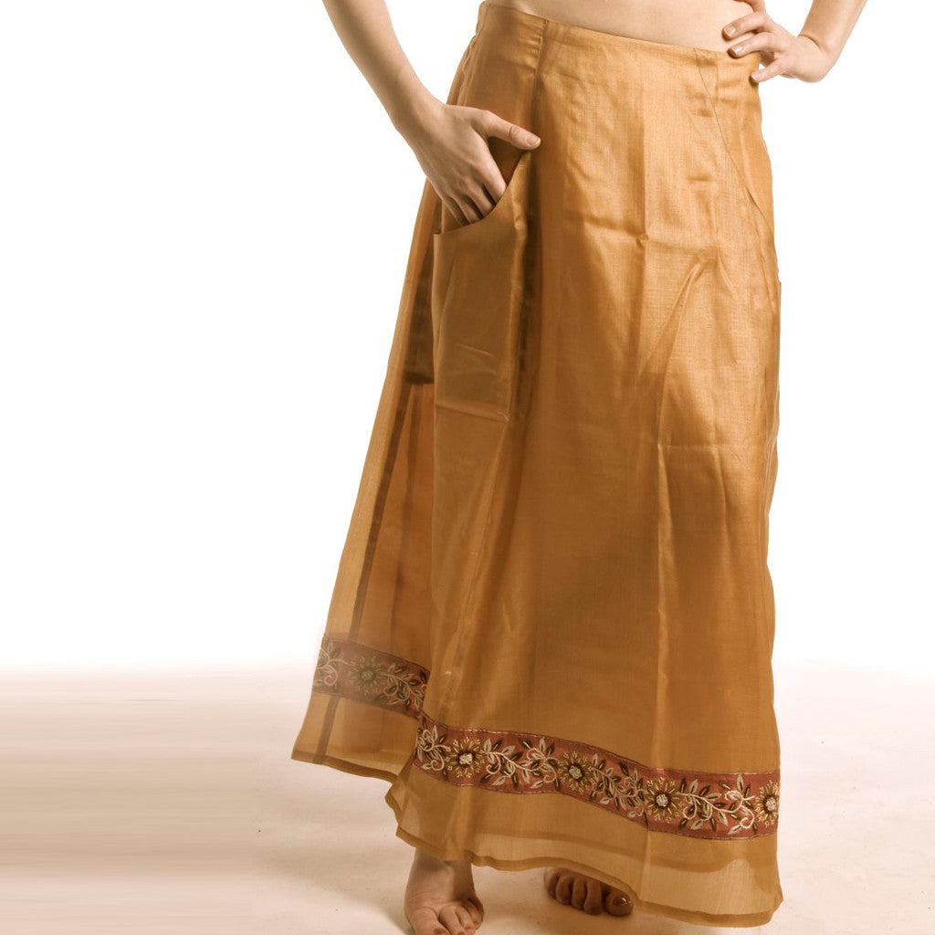 Savan Long Honey Silk Embroidered Skirt - Shubrah