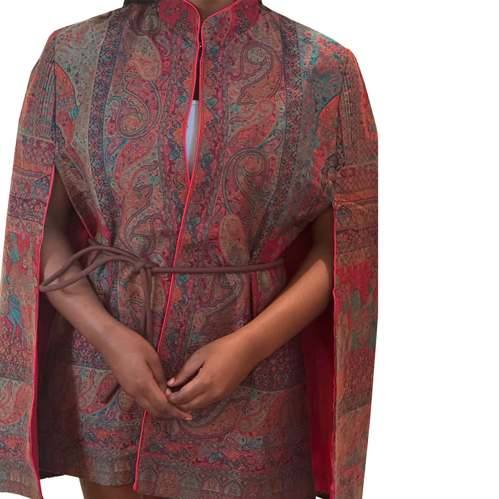 Varanasi Red- Wool handwoven jacquard Cape - Shubrah