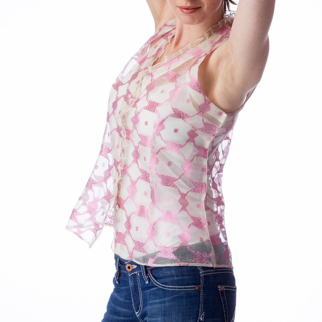 Chanderi Upcycled Sheer Silk Ruffle Blouse - Shubrah
