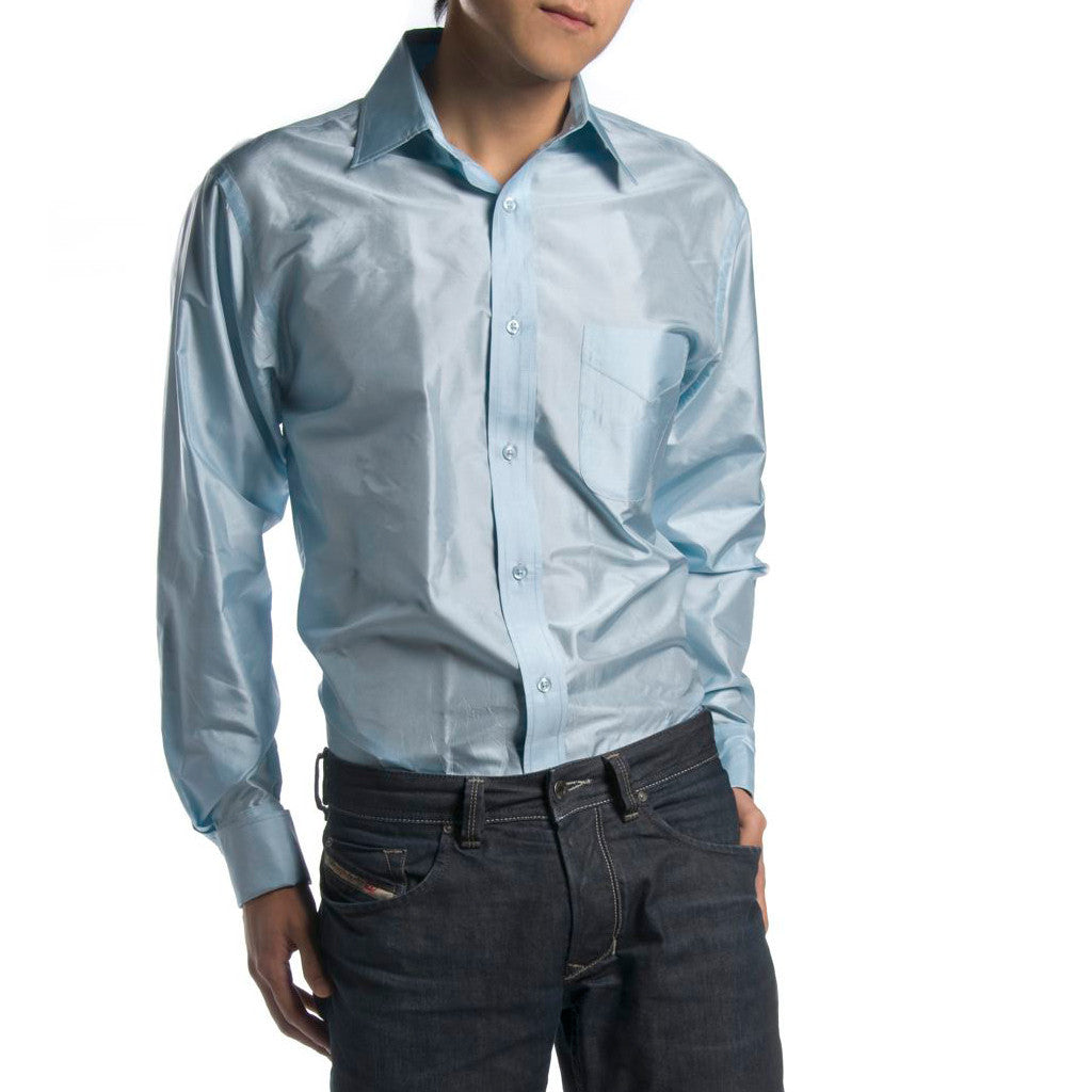 Bopæl Fritid Ubrugelig Indo-French Cuff Pale Blue Mens Silk Shirt - Shubrah
