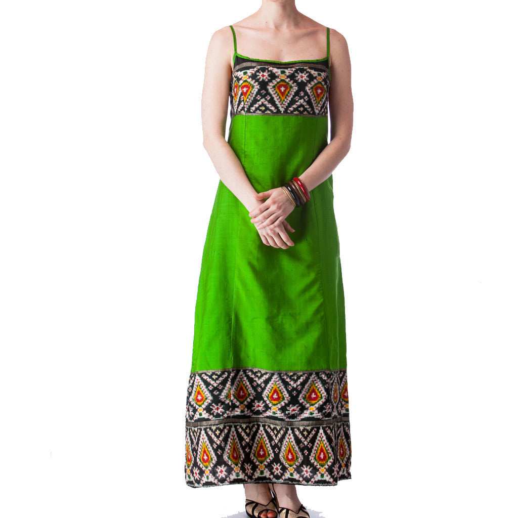 Green Ikat Silk Batik Bridesmaids Dress - Shubrah