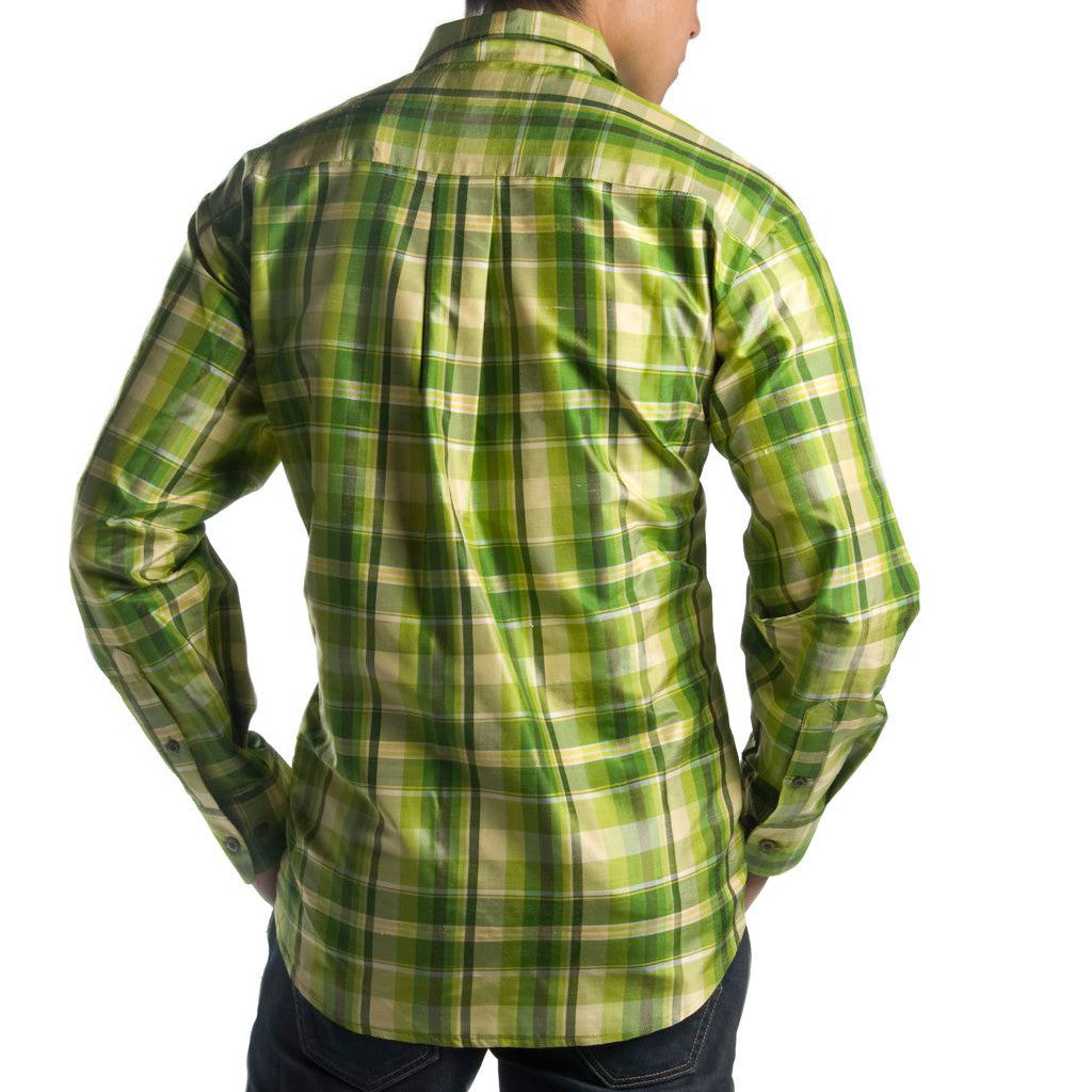 Hera Green Plaid Mens Silk Shirt - Shubrah