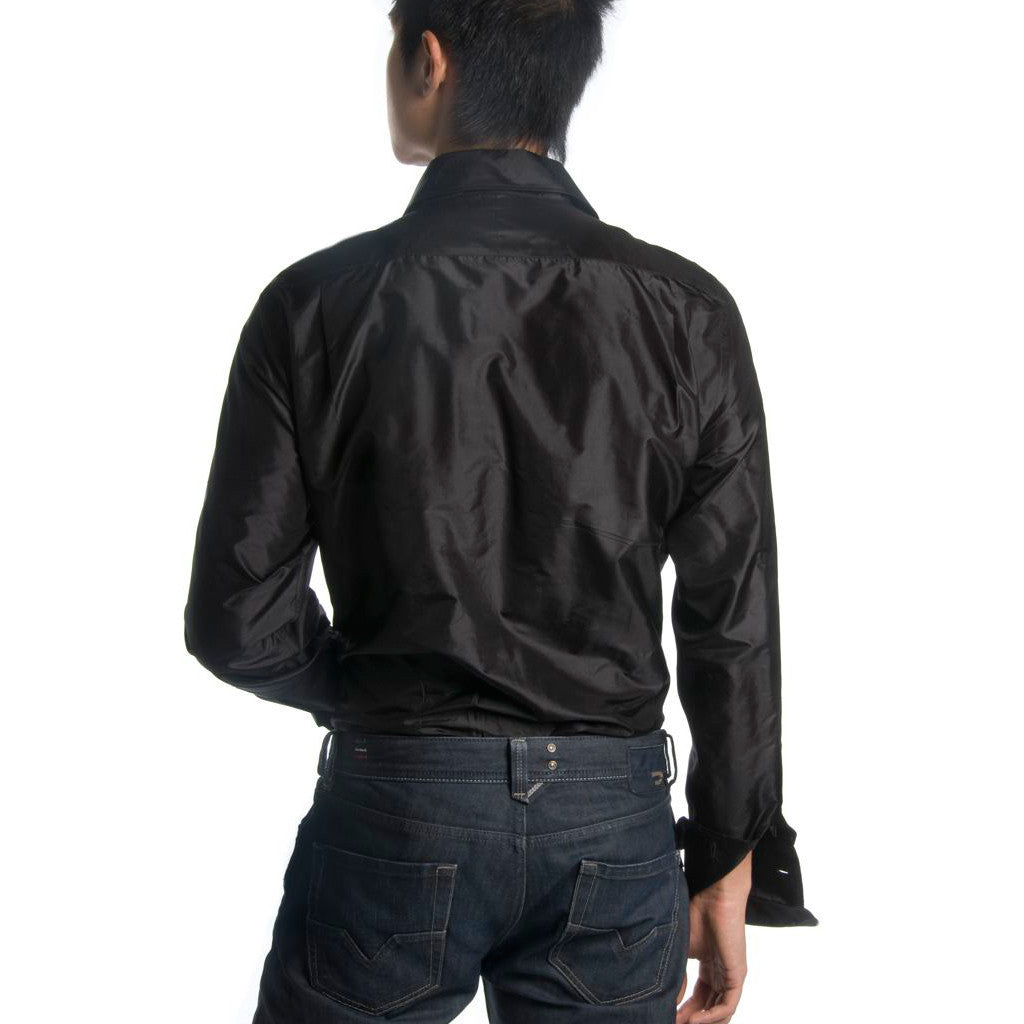 Indo-French Cuff Black Silk Mens Shirt - Shubrah