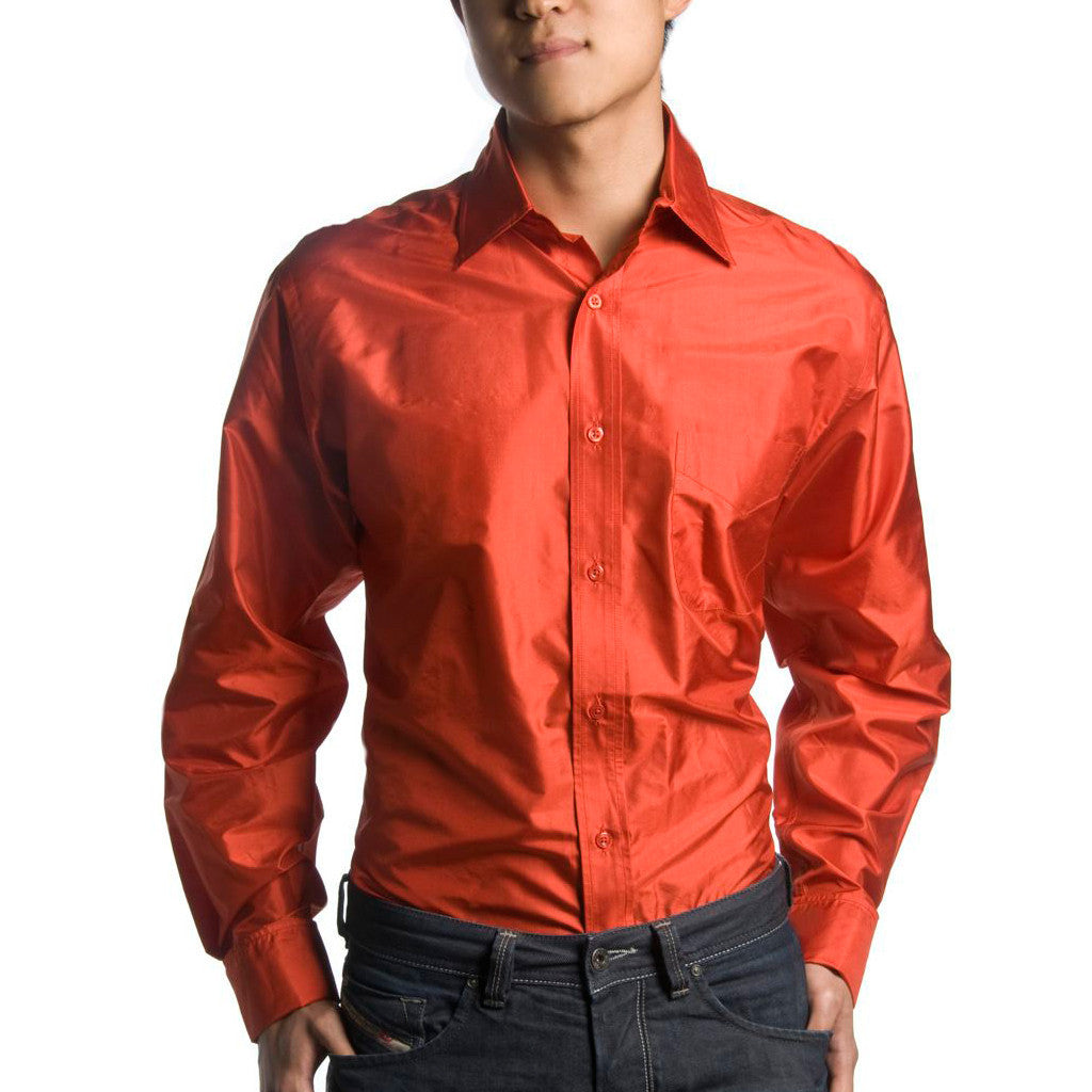 Indo French Cuff Red Mens Silk Shirt - Shubrah