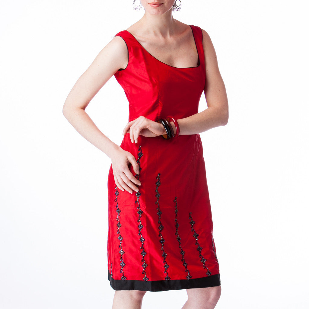 Jet Set Red Silk with Black Beading Bridesmaids Dress - Shubrah