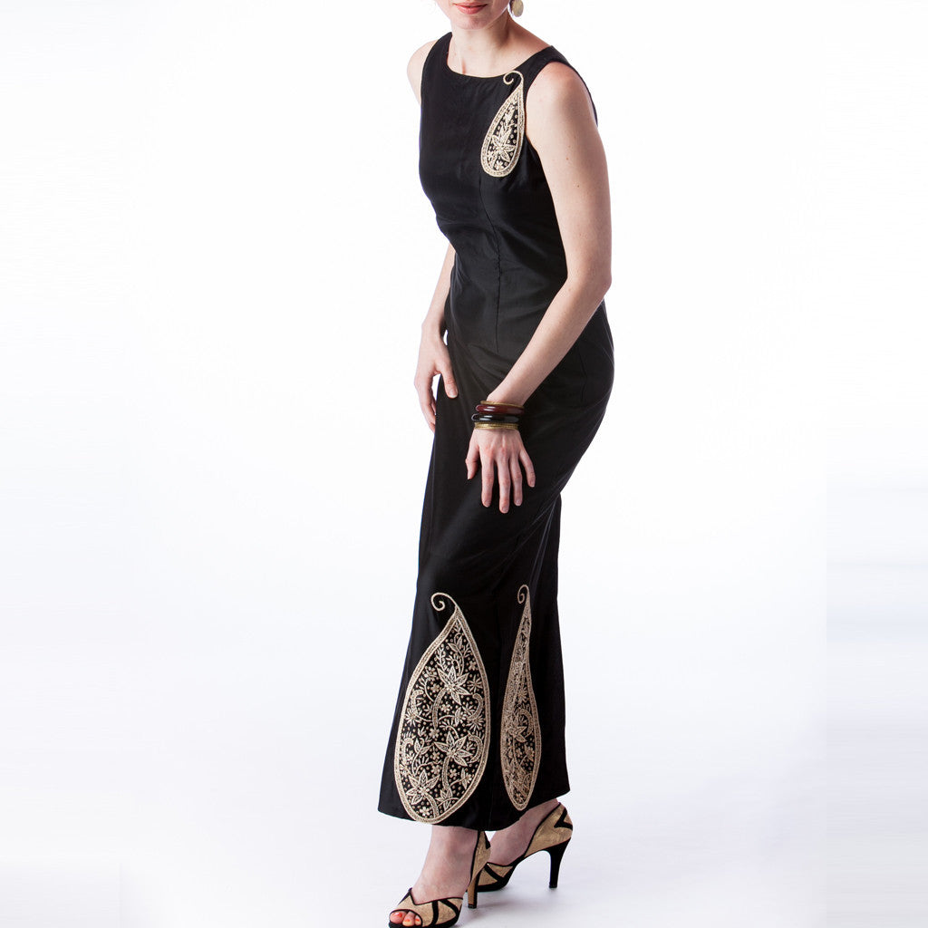 Kala Ambi Long Black Silk Bridesmaids Dress - Shubrah