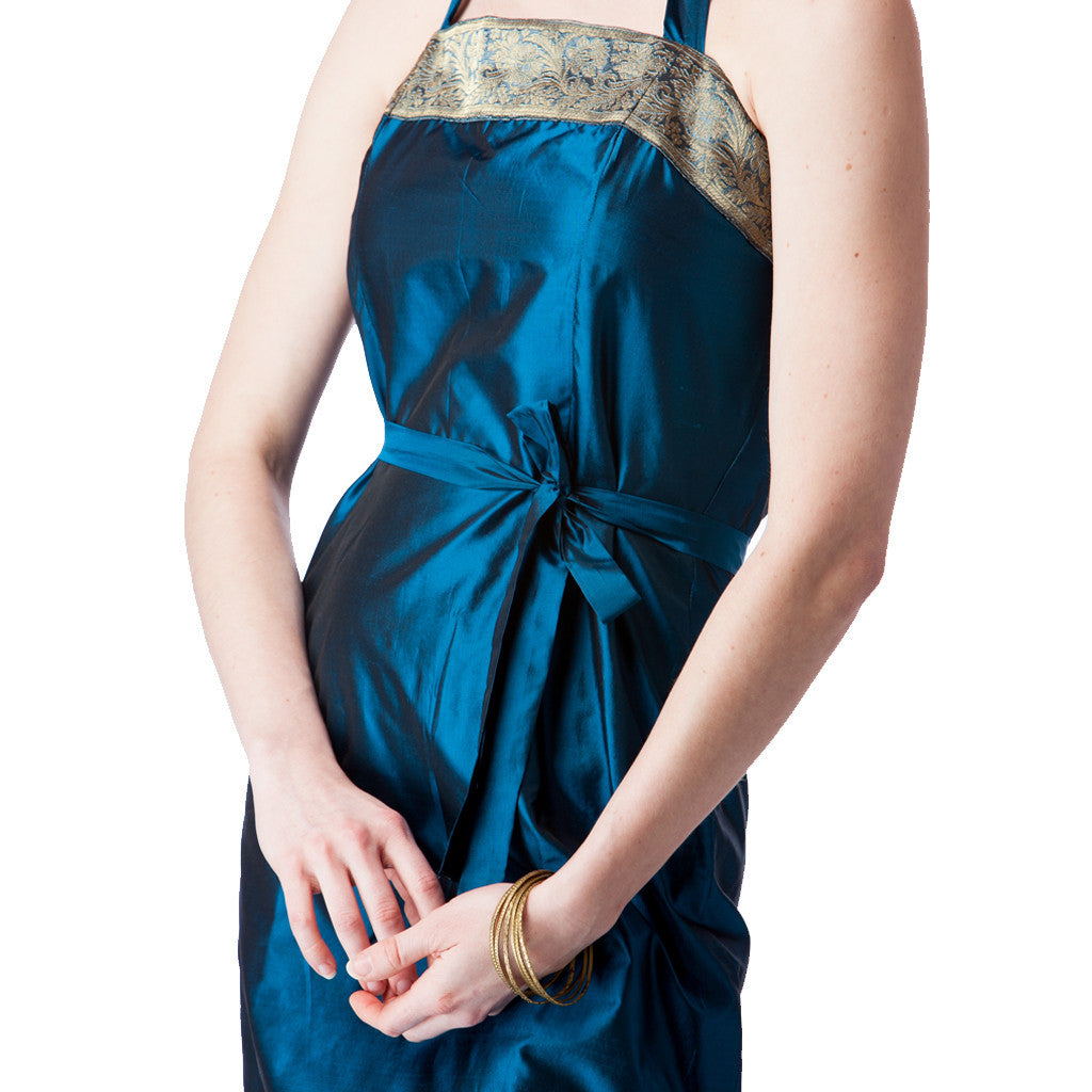 Peacock Blue Silk Halter Bridesmaids Dress | Shubrah Peacock Blue Silk Halter Bridesmaids Dress | Shubrah