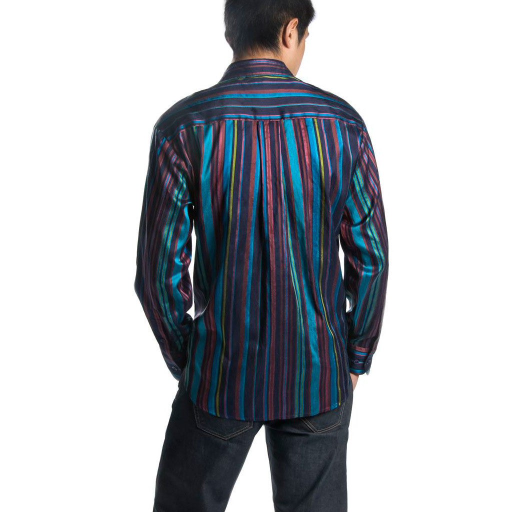 Peacock Striped Blue Silk Mens Shirt - Shubrah