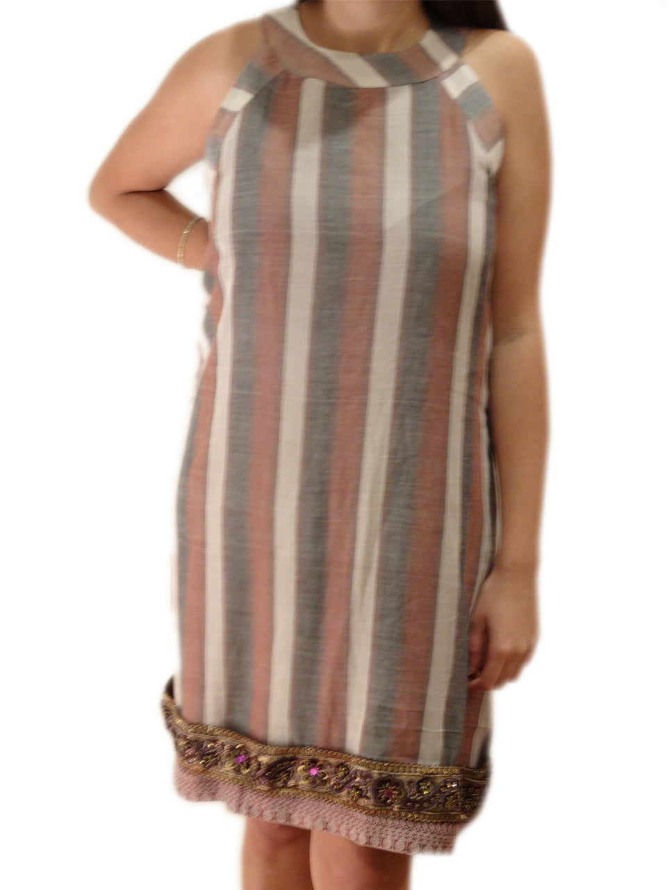 Sand Dune Stripe with Back Pleat Sleeveless Dress - Shubrah