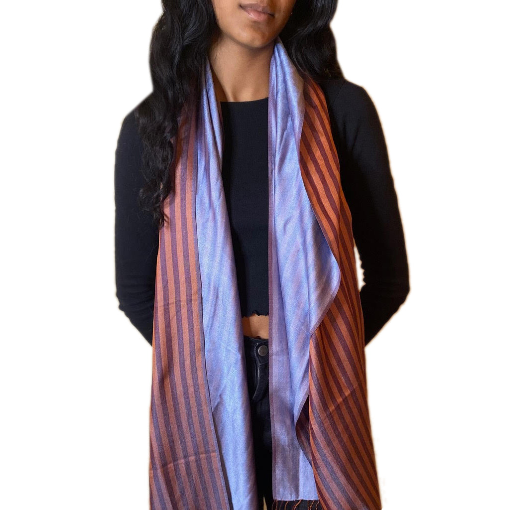 Tangerine and Aqua Stripe Reversible Silk Scarf