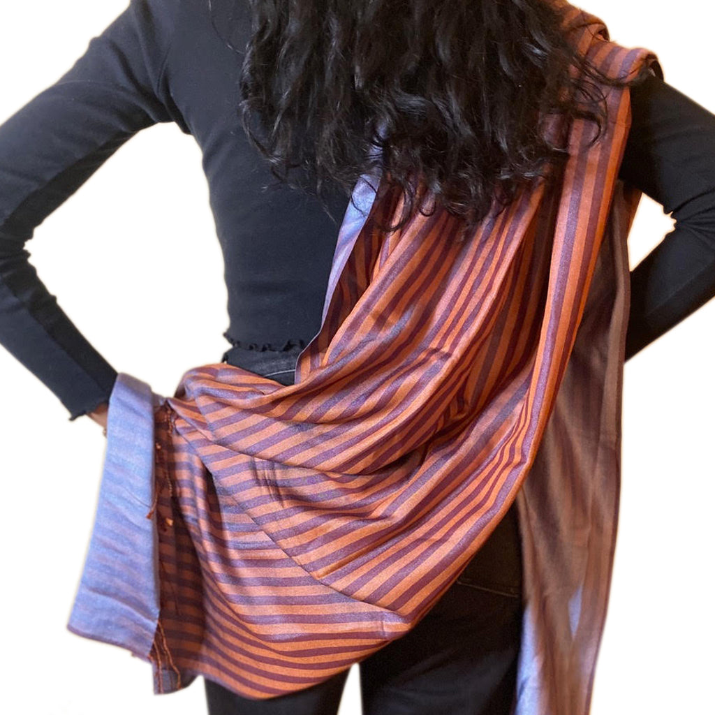 Tangerine and Aqua Stripe Reversible Silk Scarf
