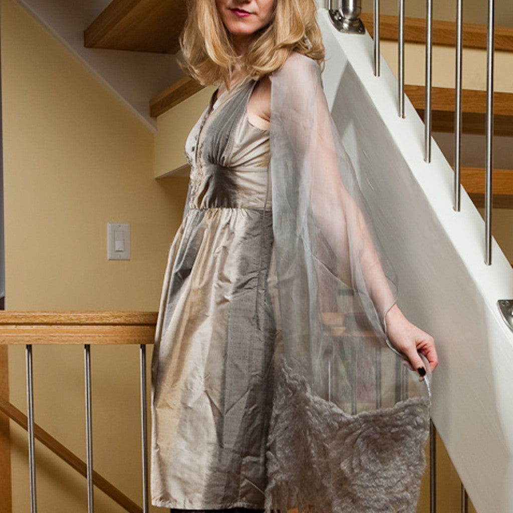 Taupe Grey Ombre Silk Embroidered Dress - Shubrah