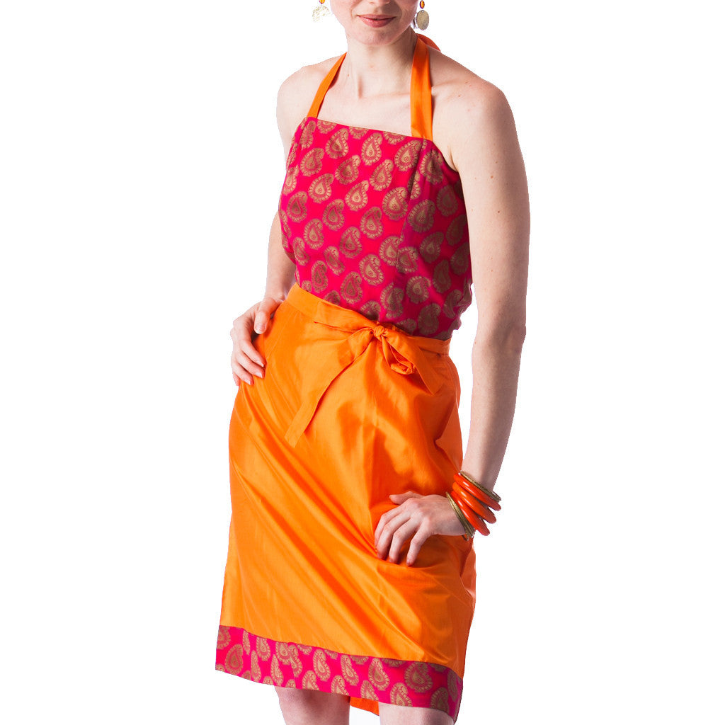 Vivah Tangerine and Fuscia Silk Halter Bridesmaids Dress - Shubrah