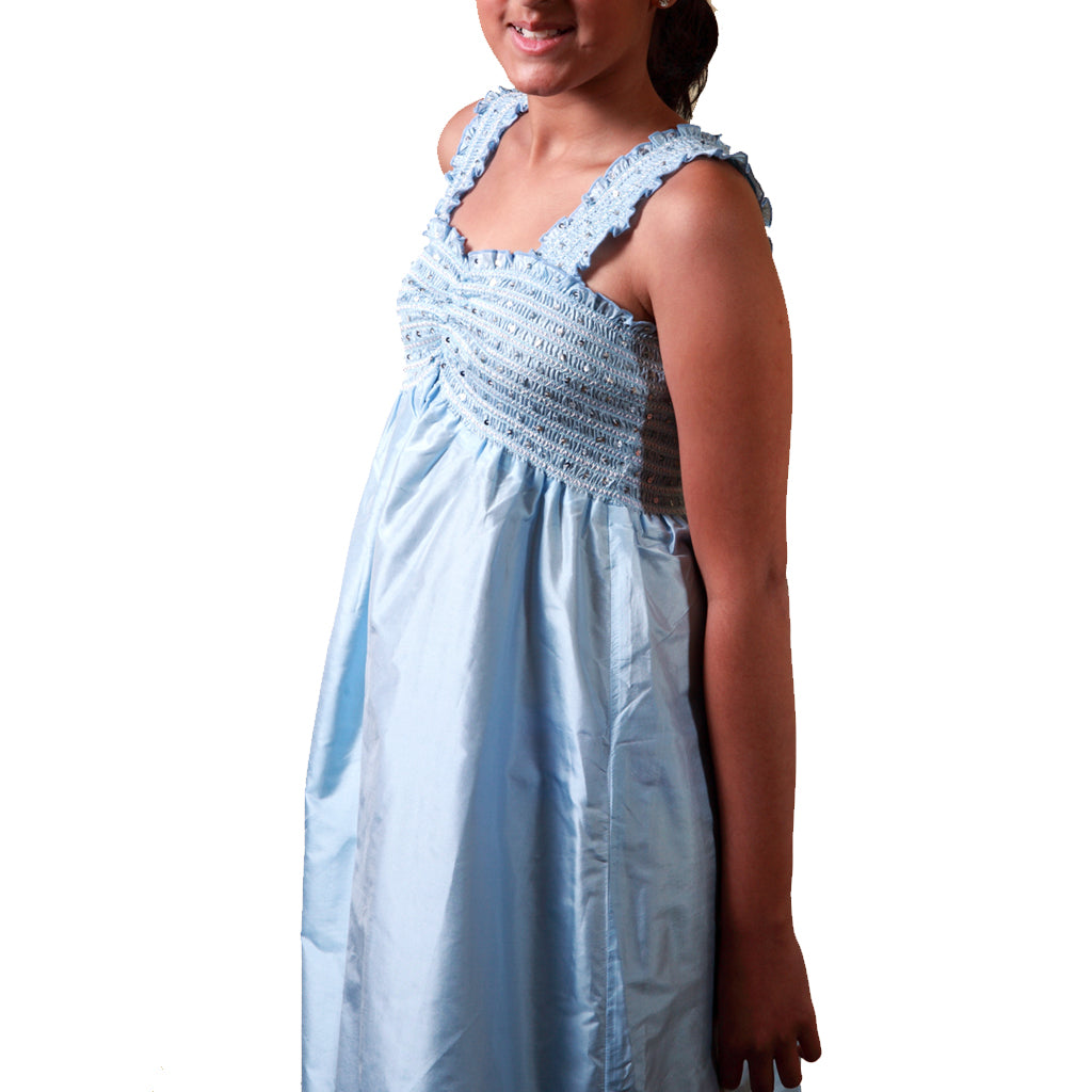 Neela Blue Silk Girls Party Dress - Shubrah