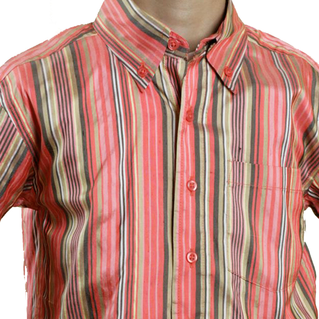 Jaipur Boys Salmon Stripe Silk Party Shirt - Shubrah