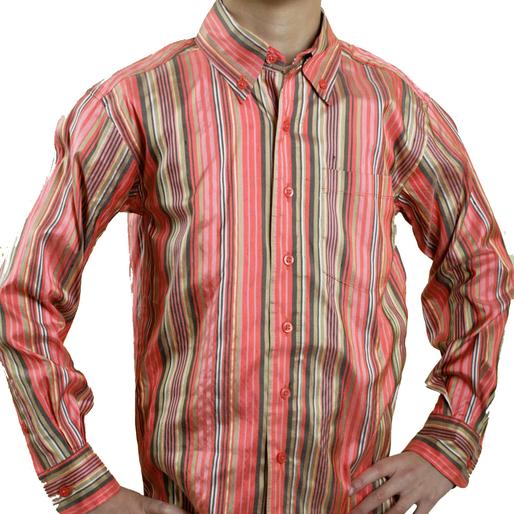 Jaipur Boys Salmon Stripe Silk Party Shirt - Shubrah