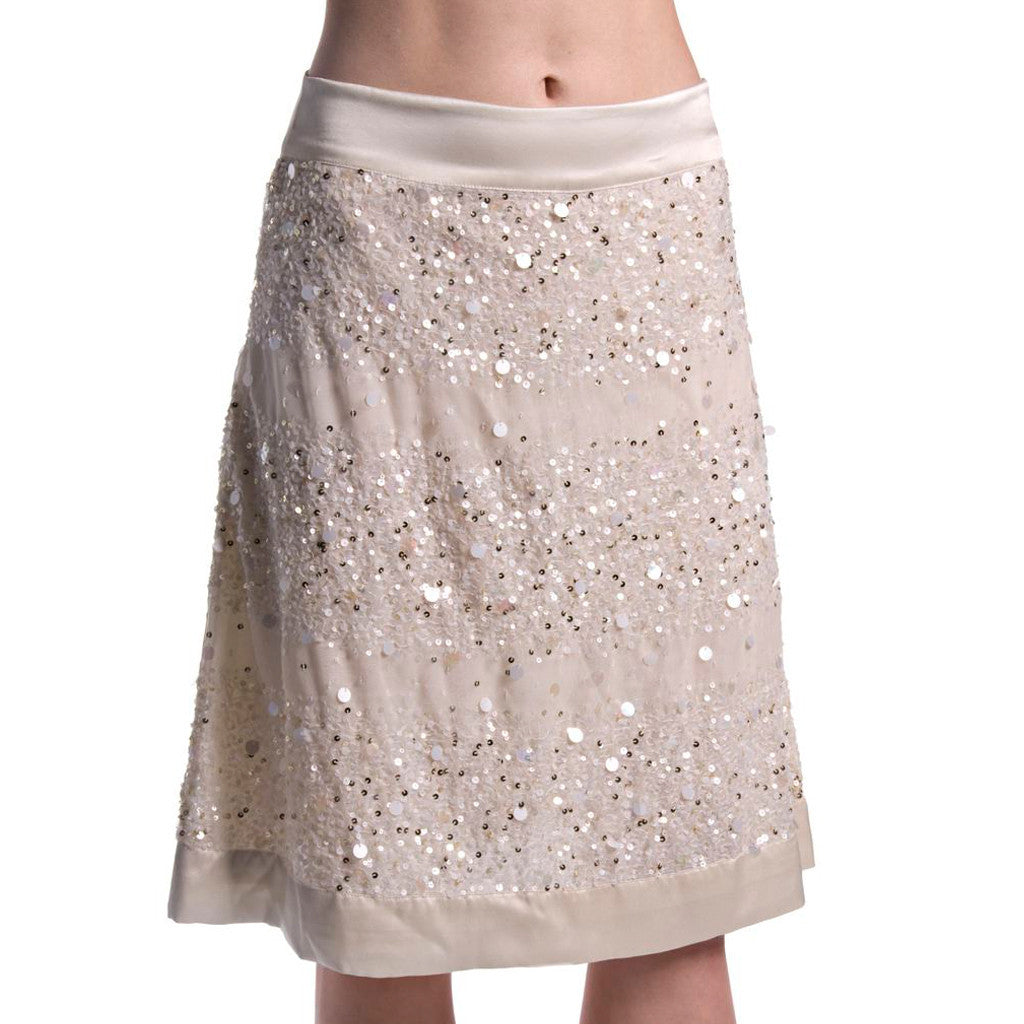 Chandni- Sequin Off White Silk Satin Skirt - Shubrah