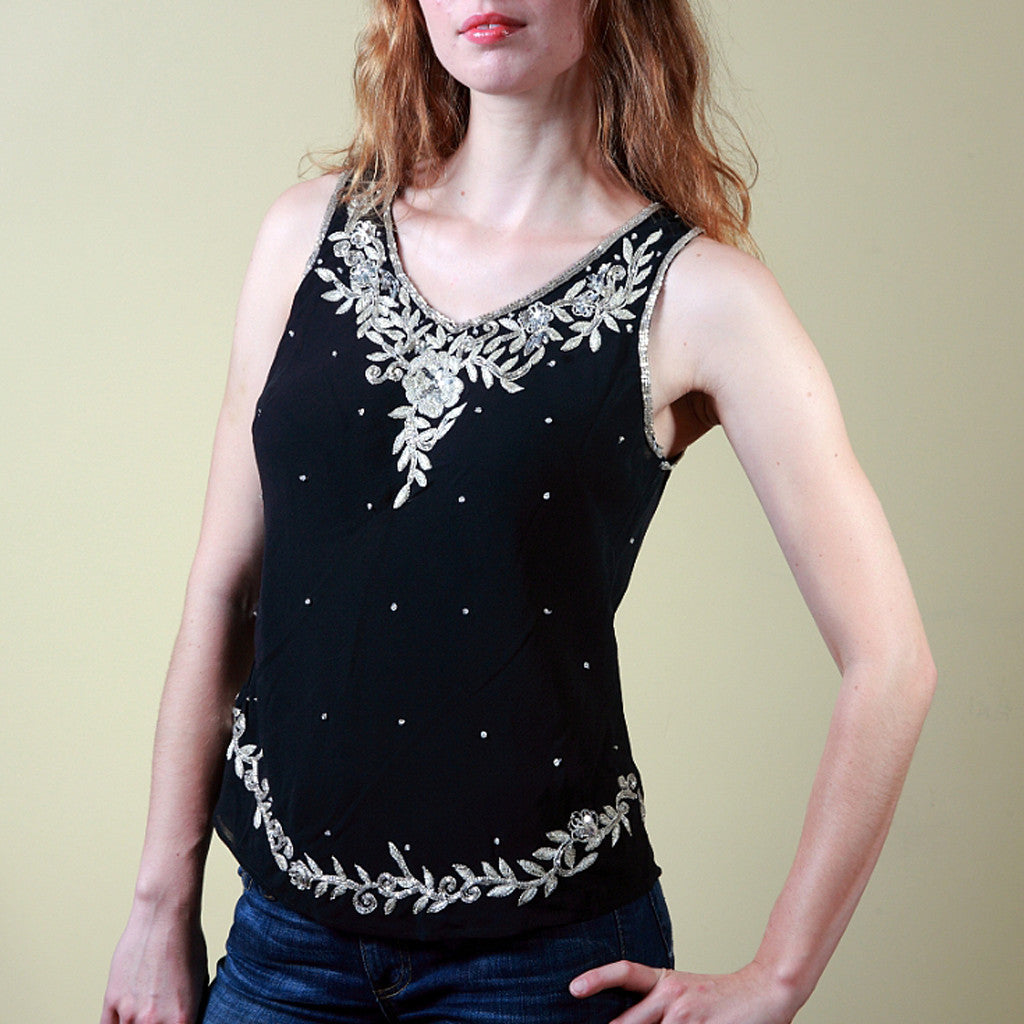 Goa Black Embroidered Silk Evening Top - Shubrah