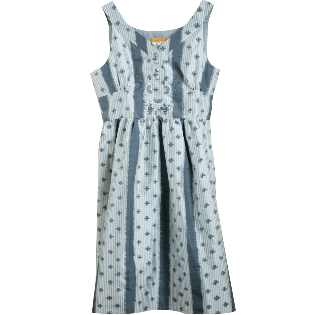 Grey Ombre Dotted Silk Embroidered Dress - Shubrah