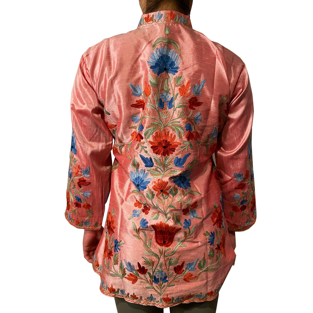 Gulabi Phool Floral Bamboo Silk Embroidered Jacket