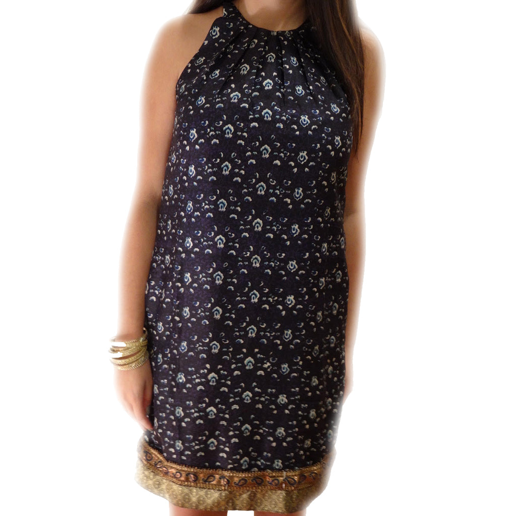Indigo Zari Silk Print Sleeveless Dress - Shubrah