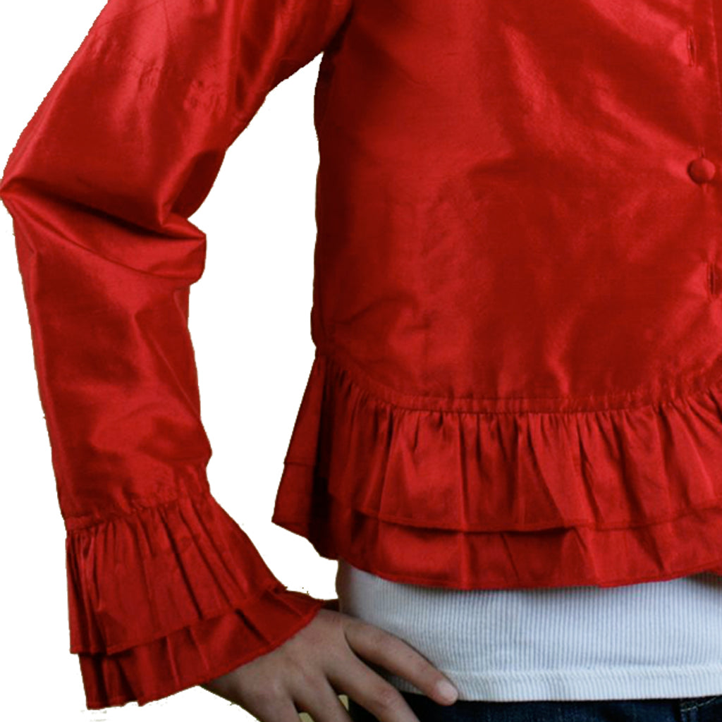 LAL Red Girls Silk Cropped Jacket - Shubrah