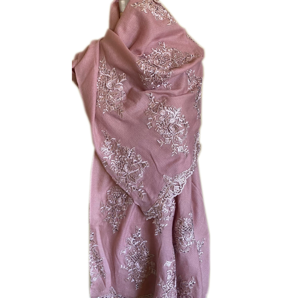 Lotus Blossom Cashmere/Pashmina Hand Embroidered Scarf