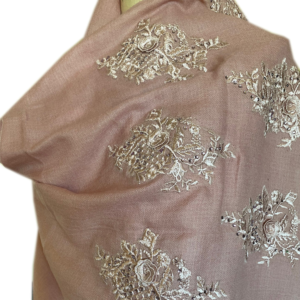 Lotus Blossom Cashmere/Pashmina Hand Embroidered Scarf