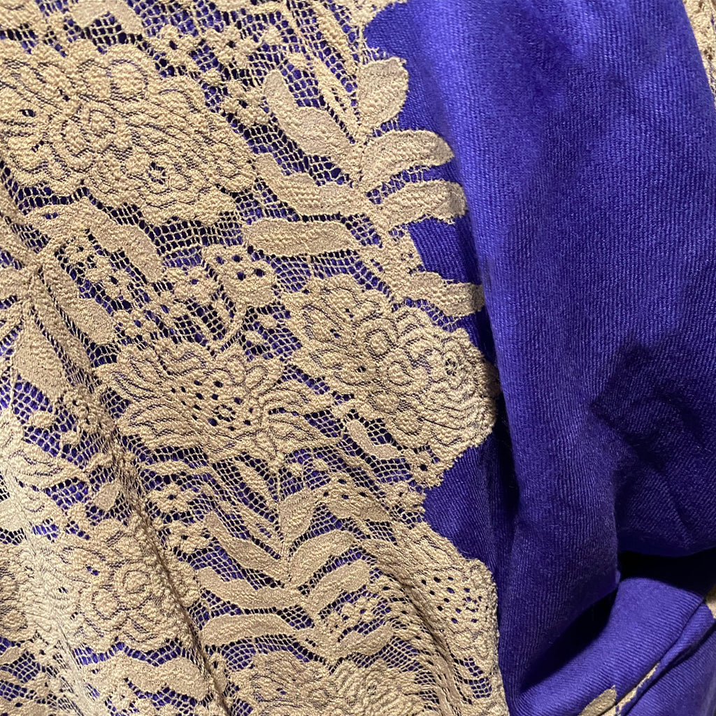 Royal Rani Purple Pashmina Shawl with Tan Lace Insert