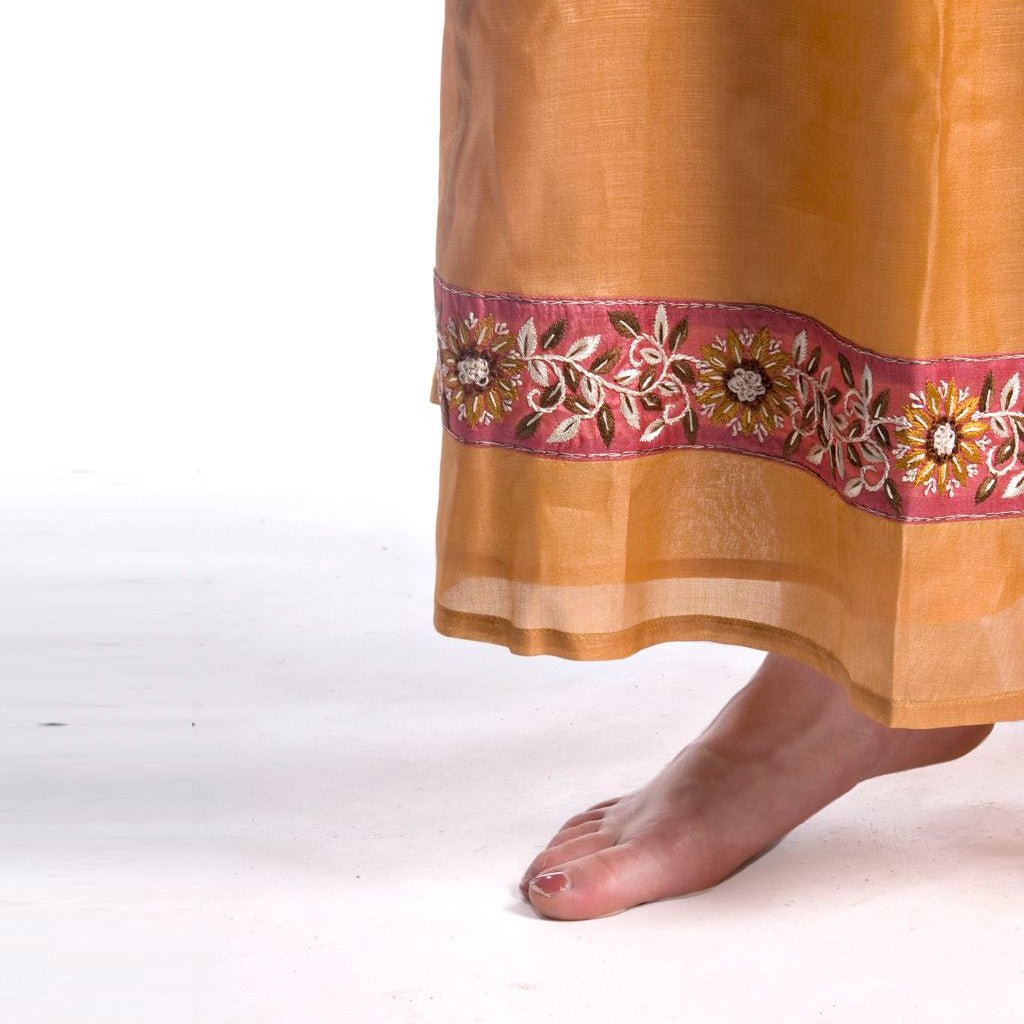 Savan Long Honey Silk Embroidered Skirt - Shubrah