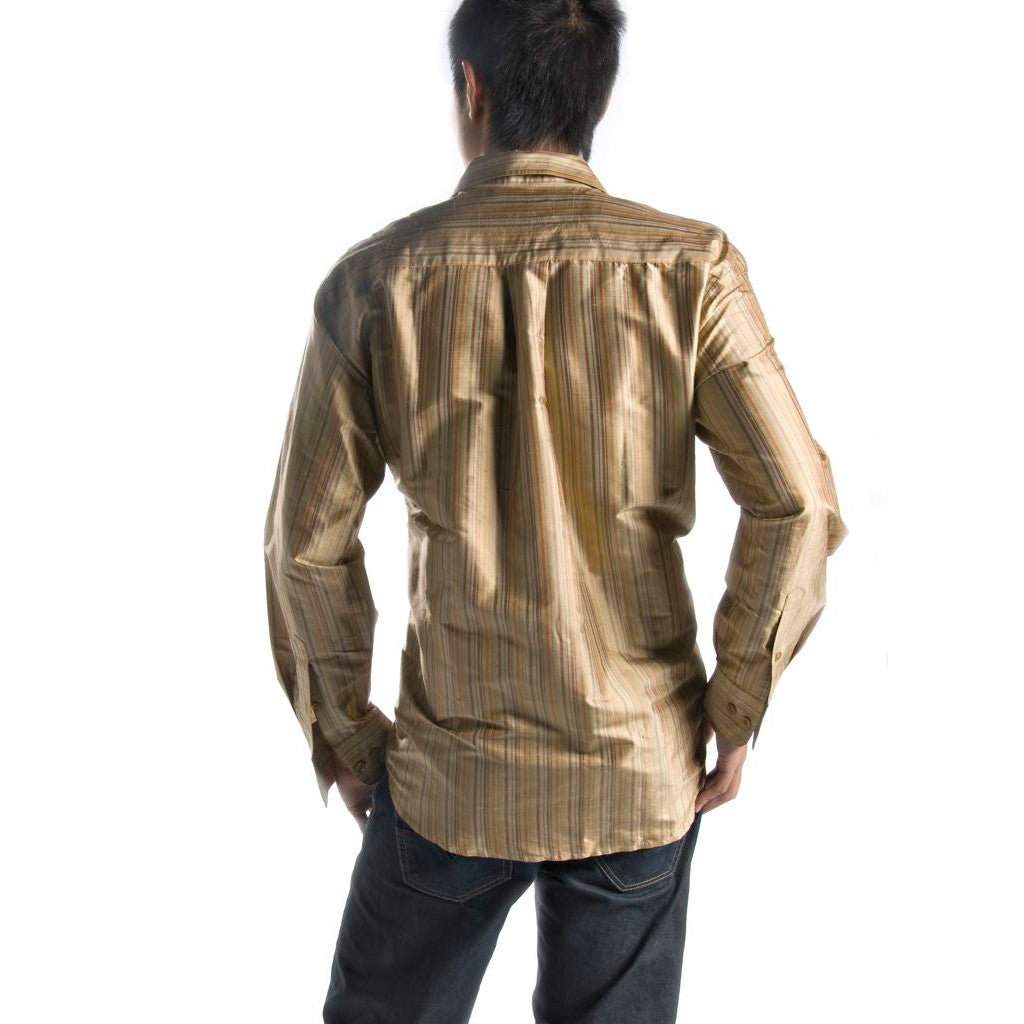 Thar Tan Striped Mens Silk Shirt - Shubrah