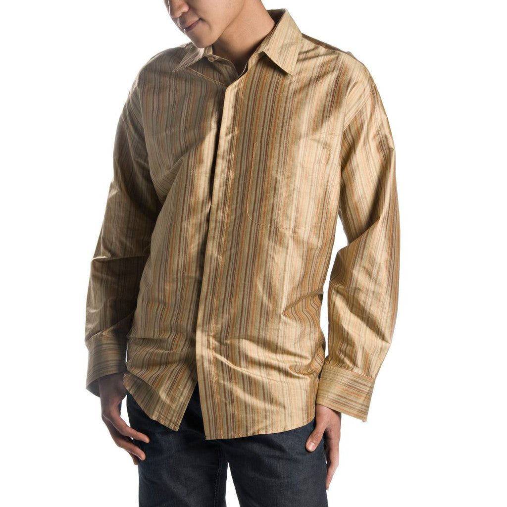 Thar Tan Striped Mens Silk Shirt - Shubrah