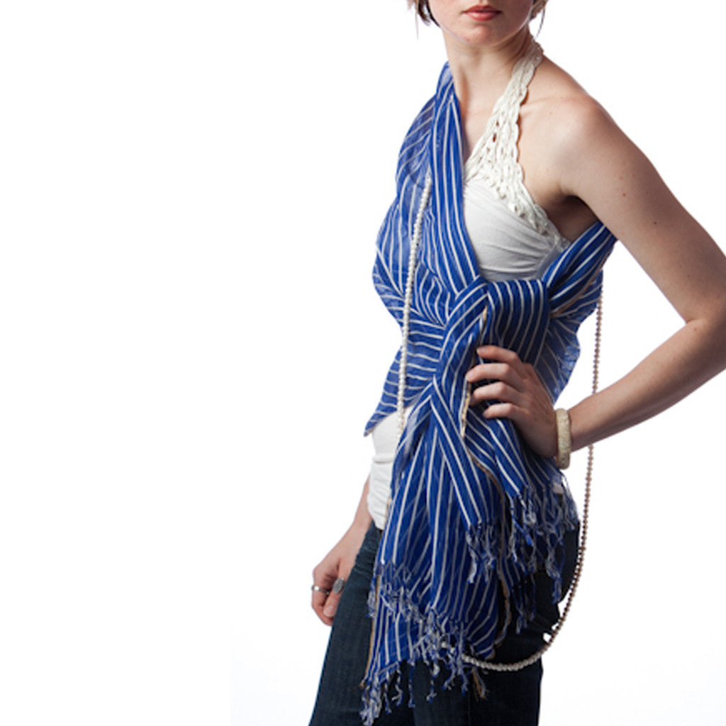 Yatch Blue Stripe Silk Scarf - Shubrah